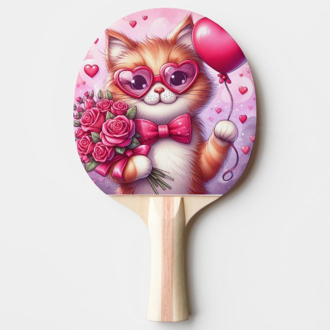 Raquete De Ping Pong Gato/gatinho Dia de os namorados (Frente)