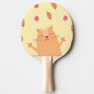 Raquete De Ping Pong Gato Laranja Gengibre Fofo Brincando nas Folhas de