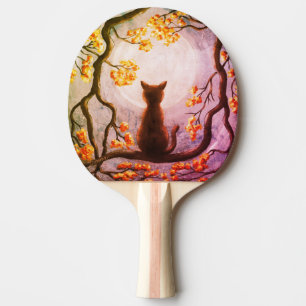 Raquete De Ping Pong Gato lunático na arte da pintura da Lua cheia da