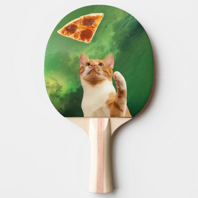 Raquete De Ping Pong Gato na Pizza Espacial Pepperoni Nebulosa Custa En (Frente)