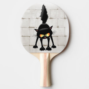 Raquete De Ping Pong Gato Preto Cartoon Engraçado e Feroz