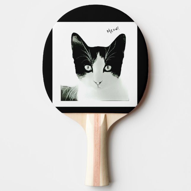 Raquete De Ping Pong Gato Preto e Branco (Frente)