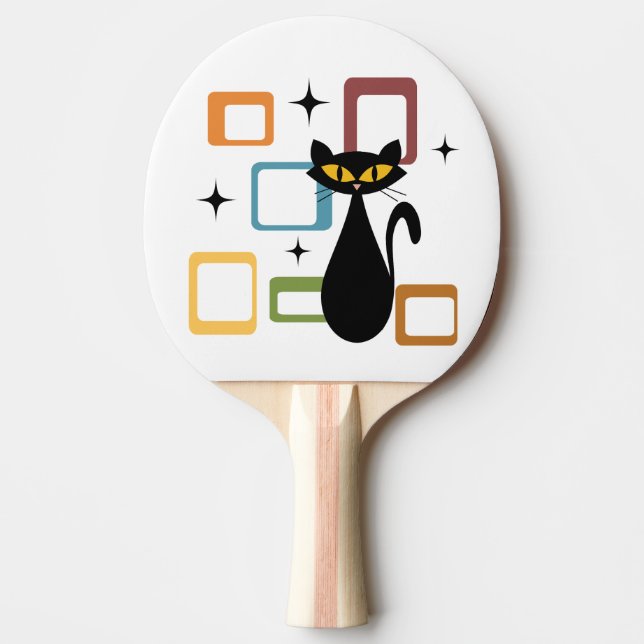 Raquete De Ping Pong gato preto meio século (Frente)