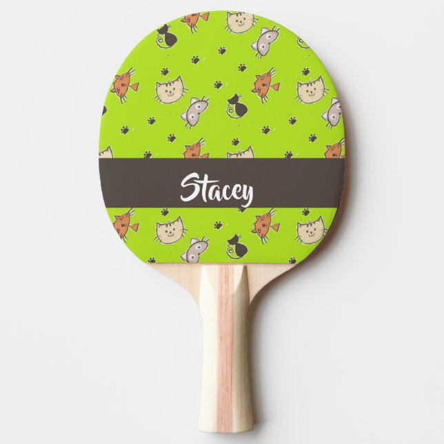 Raquete De Ping Pong Gatos bonitos em verde (Frente)