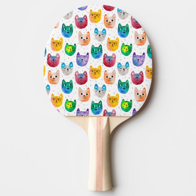 Raquete De Ping Pong Gatos com aquarelas e amigos (Frente)
