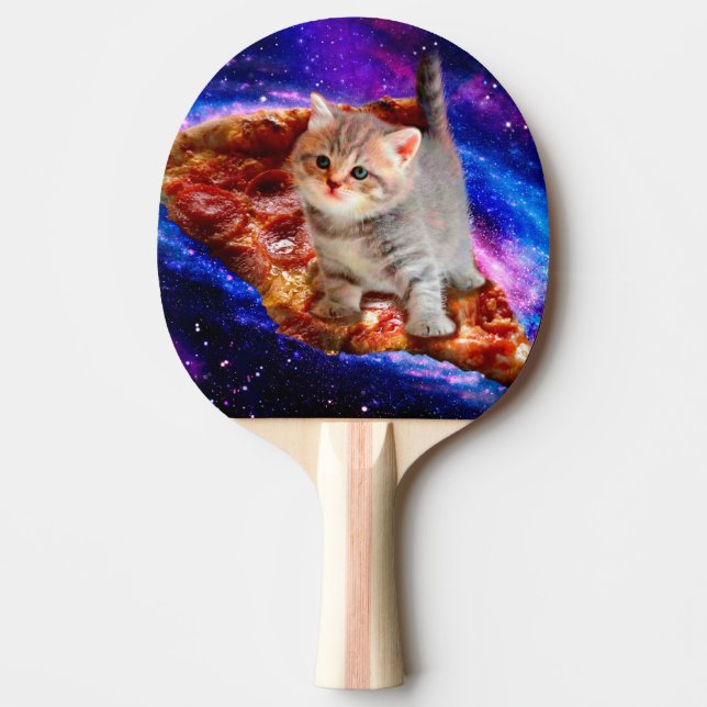 Raquete De Ping Pong Gatos em pizza espacial (Frente)