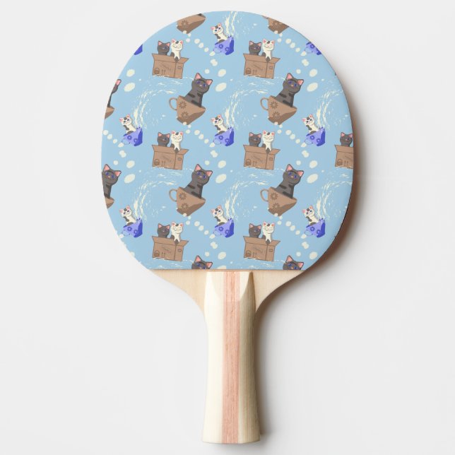 Raquete De Ping Pong Gatos na caixa e leite cai em azul (Frente)