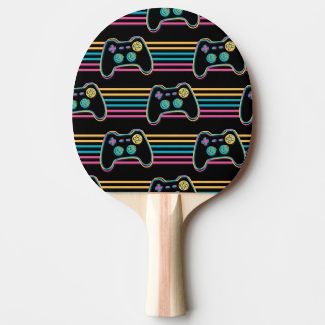 Raquete De Ping Pong Geek de jogos com cores néon dos anos 80 (Frente)