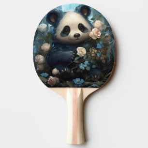 Raquete De Ping Pong Gentil Urso Panda Entre Rosas Selvagens