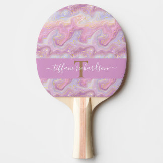 Raquete De Ping Pong Geodo Dourado de Marble Rosa
