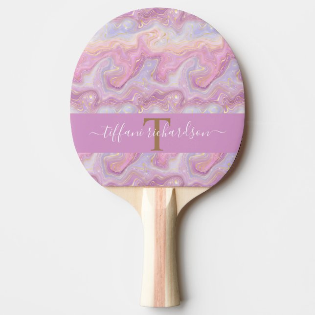 Raquete De Ping Pong Geodo Dourado de Marble Rosa (Frente)