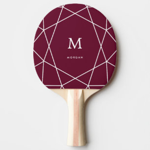 Raquete De Ping Pong Geométrico e Monograma Brancos Modernos Merlot