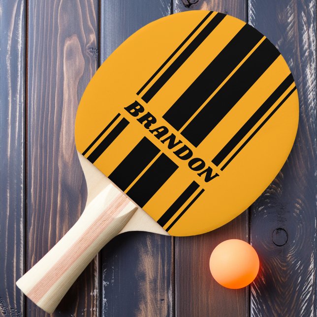 Raquete De Ping Pong Girassol Retro Buzz Placa Listras com Nome (Criador carregado)