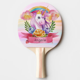 Raquete De Ping Pong Girls Cute Purple Unicorn Rainbow Nome Personaliza