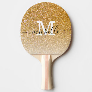 Raquete De Ping Pong Girly Chic Elegant Dourado Glitter Monograma