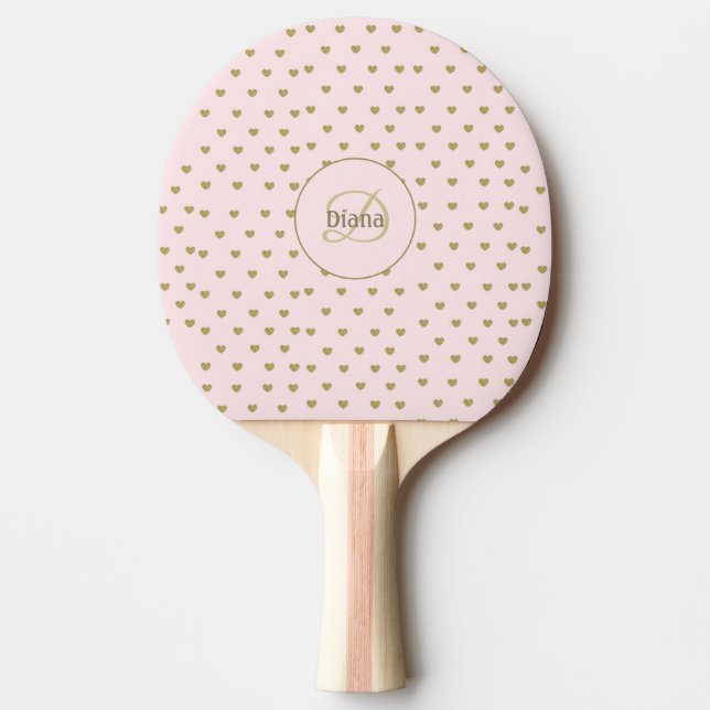 Raquete De Ping Pong Girly Monograma Legal Rosa com Nome (Frente)