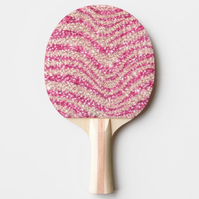 Raquete De Ping Pong Girly Pink Blush Glitter Zebra Pattern             (Frente)