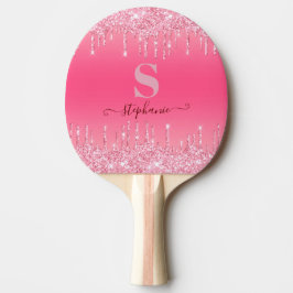 Raquete De Ping Pong Girly Pink Sparkle Glitter Monograma