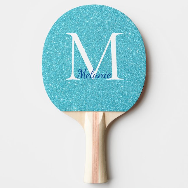 Raquete De Ping Pong Girly Teal Glitter Monographic Name (Frente)