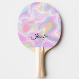 Raquete De Ping Pong Girly Vibrant Pastel Holographic Swirl Design     