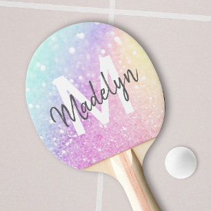 Raquete De Ping Pong Glam Iridescente, Colorida Personalizada com Lâmp