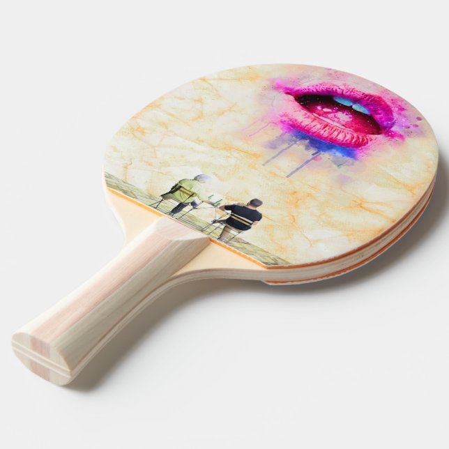 Raquete De Ping Pong  Glamorous Pink Lip Illustration (Verso inclinado)
