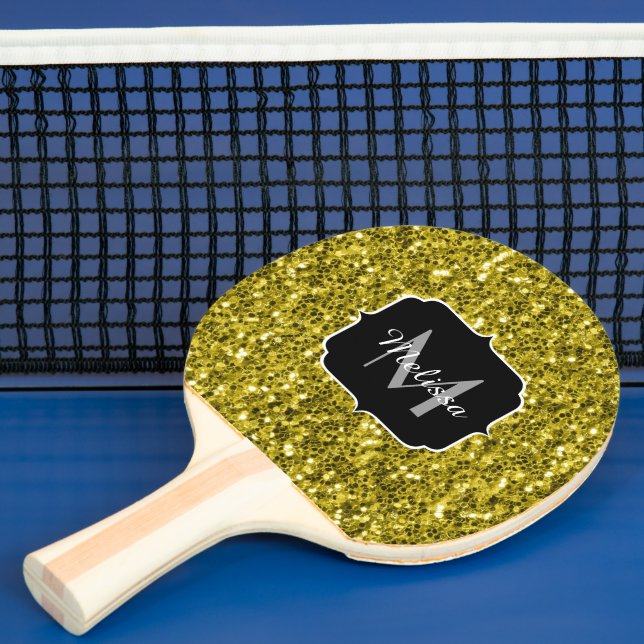 Raquete De Ping Pong Glitter amarelo-escuro brilha monograma (Insitu)