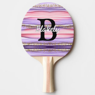 Raquete De Ping Pong Glitter Brilhante Cinza e Roxo