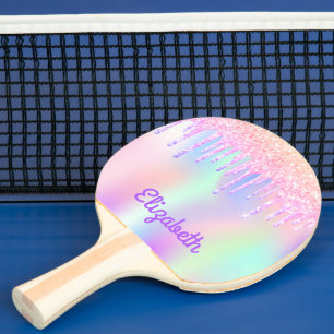 Raquete De Ping Pong Glitter goteja arco-íris unicórnio colorido cor-