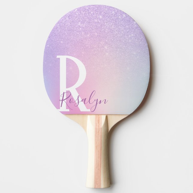 Raquete De Ping Pong Glitter roxo elegante de na moda com cinta (Frente)