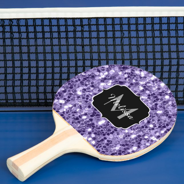 Raquete De Ping Pong Glitter roxo ultra violeta brilha monograma (Insitu)