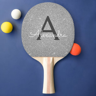 Raquete De Ping Pong Glitter Silver e Monograma Sparkle