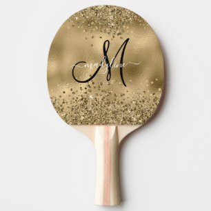 Raquete De Ping Pong Glitters Dourados Chic - Nome do Monograma
