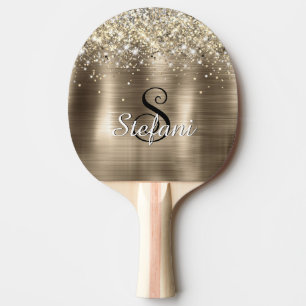 Raquete De Ping Pong Glittery Gold Foil Faux Glitter Monogram