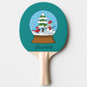 Raquete De Ping Pong Globe w Cardeal Snowman & Pine Tree   Personalizar