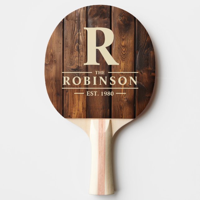 Raquete De Ping Pong Gloss Stain Boards Family Name & Initial (Frente)