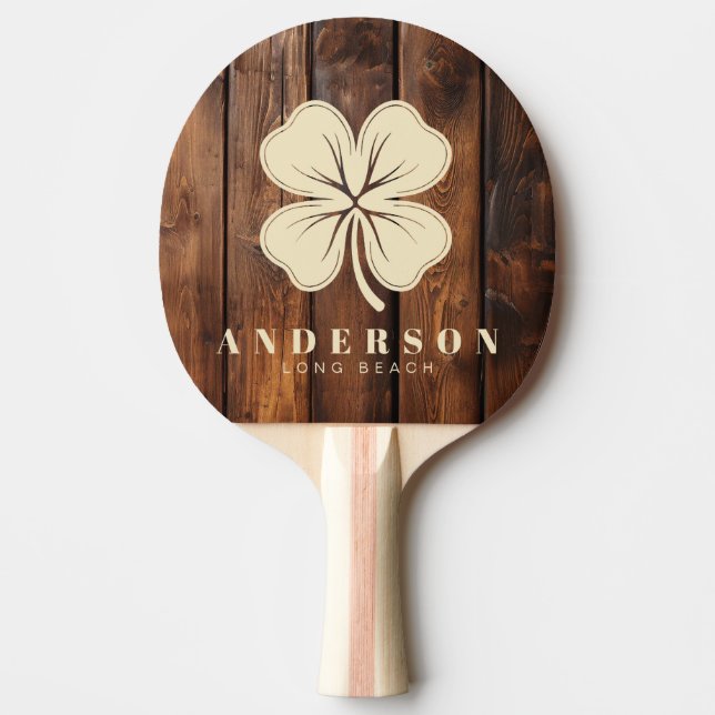 Raquete De Ping Pong Gloss Stain Boards Four Leaf Clover with Name (Frente)
