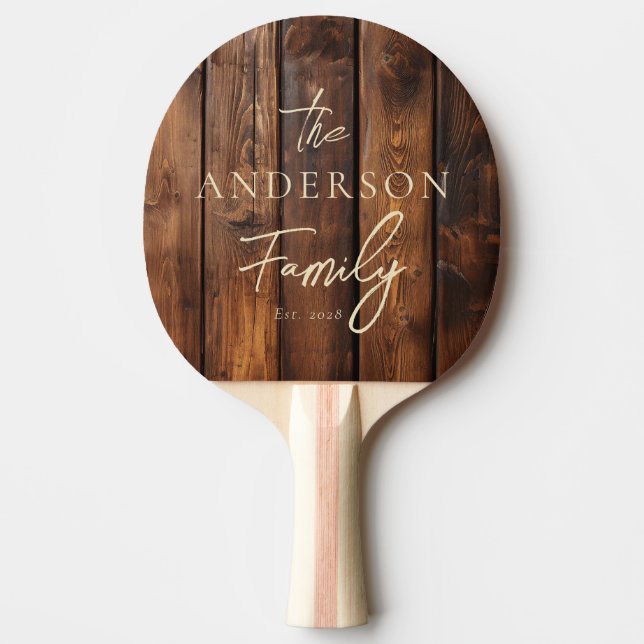 Raquete De Ping Pong Gloss Stain Boards Hand Written Family Name (Frente)