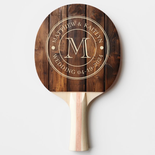 Raquete De Ping Pong Gloss Stain Boards Wedding Monogram (Frente)