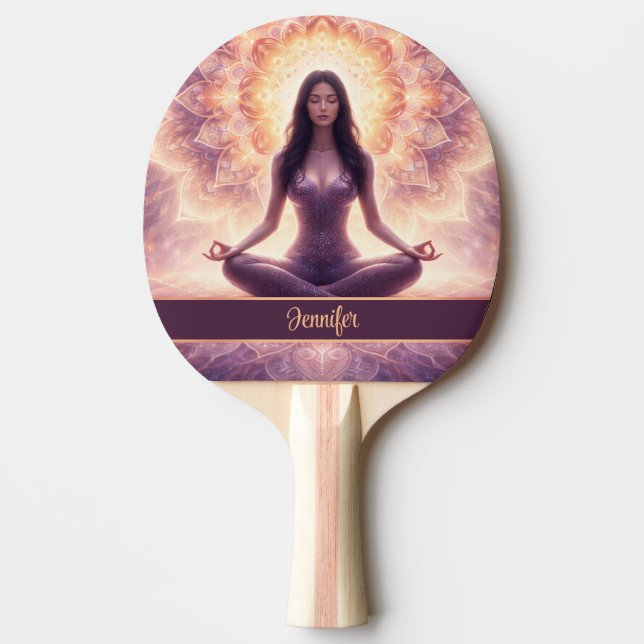 Raquete De Ping Pong Glowing Mandala Meditation Woman Custom Name       (Frente)