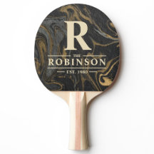 Gold Black Marble Swirl Family Name & Initial