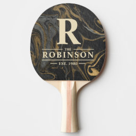 Raquete De Ping Pong Gold Black Marble Swirl Family Name & Initial