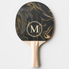 Raquete De Ping Pong Gold Black Marble Swirl Stone Monogram