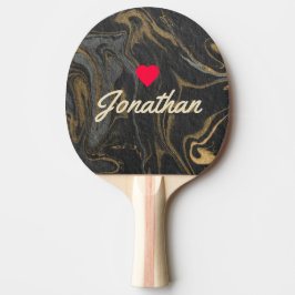 Raquete De Ping Pong Gold Black Marble Swirl Vintage Heart Signature