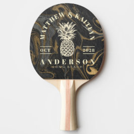 Raquete De Ping Pong Gold Black Marble Tropical Pineapple Wedding Crest