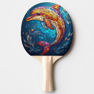 Raquete De Ping Pong Golfinho em Estilo Artístico de Vitral Intrincado