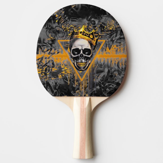 Raquete De Ping Pong Grafite do Rei do Crânio Negro e Dourado (Frente)
