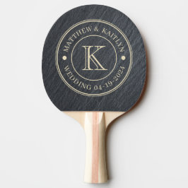 Raquete De Ping Pong Granito Escuro Liso Monograma de Casamento