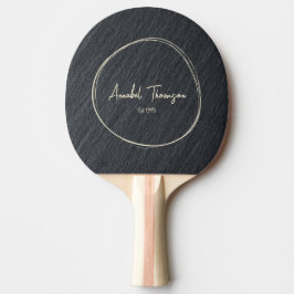 Raquete De Ping Pong Granito Escuro Liso Nome em Círculo Desenhado