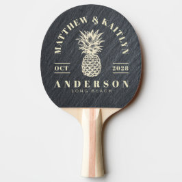 Raquete De Ping Pong Granito Escuro Liso Tropical Casamento Abacaxi